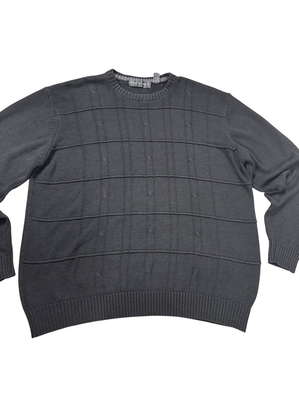 Oscar De La Renta Men’s Size XL Cable Grid Knit Grandpa Sweater Dark Gray Preppy - Picture 3 of 13